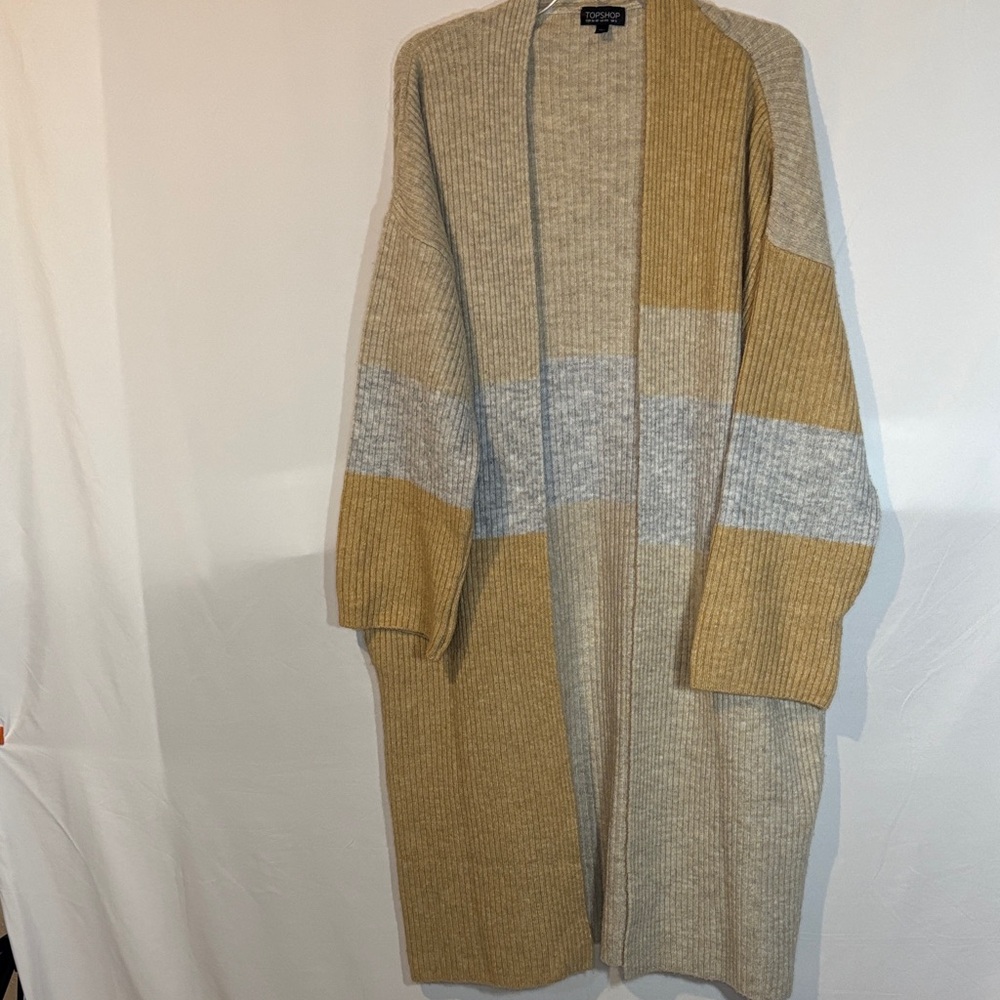 Topshop Beige Ribbed Sweater oversized car coat cardigan size 4-6